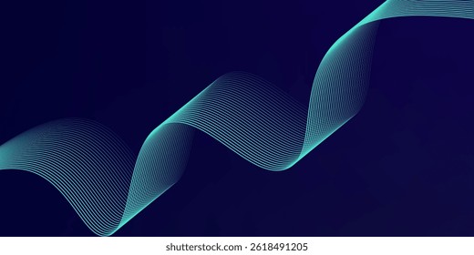 Abstract glowing wave lines on dark blue background. Dynamic wave pattern. Modern flowing wavy lines. Futuristic technology concept. Suit for banner, poster, cover, brochure, flyer, website