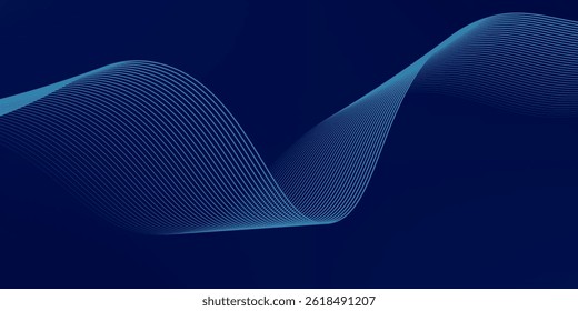 Abstract glowing wave lines on dark blue background. Dynamic wave pattern. Modern flowing wavy lines. Futuristic technology concept. Suit for banner, poster, cover, brochure, flyer, website