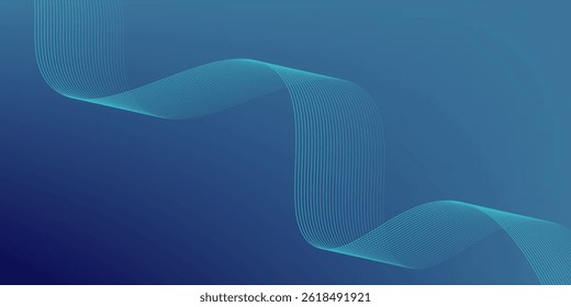 Abstract glowing wave lines on dark blue background. Dynamic wave pattern. Modern flowing wavy lines. Futuristic technology concept. Suit for banner, poster, cover, brochure, flyer, website