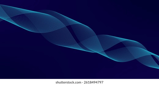 Abstract glowing wave lines on dark blue background. Dynamic wave pattern. Modern flowing wavy lines. Futuristic technology concept.