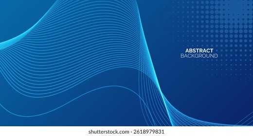 Abstract glowing wave lines on dark blue background. Dynamic wave pattern. Modern flowing wavy lines. Futuristic technology concept. Suit for banner, poster, cover, brochure, flyer, website