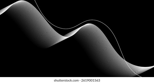 Abstract glowing wave lines on black background. Dynamic wave pattern. Modern flowing wavy lines. Futuristic technology concept. Suit for banner, poster, cover, brochure, flyer, website