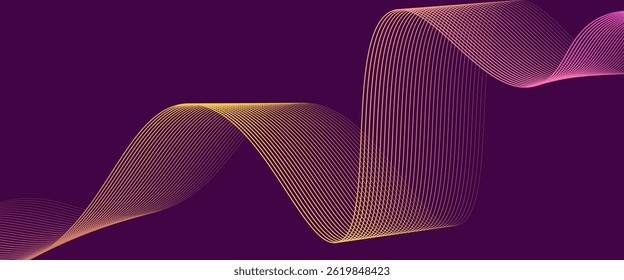 Abstract glowing wave lines on dark blue background. Dynamic wave pattern. Modern flowing wavy lines. Futuristic technology concept. Suit for banner, poster, cover, brochure, flyer, website