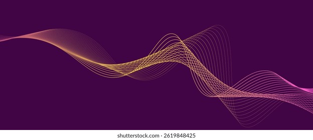 Abstract glowing wave lines on dark blue background. Dynamic wave pattern. Modern flowing wavy lines. Futuristic technology concept. Suit for banner, poster, cover, brochure, flyer, website