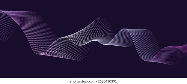 Abstract glowing wave lines on dark blue background. Dynamic wave pattern. Modern flowing wavy lines. Futuristic technology concept. Suit for banner, poster, cover, brochure, flyer, website