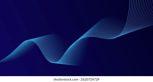 Abstract glowing wave lines on dark blue background. Dynamic wave pattern. Modern flowing wavy lines. Futuristic technology concept.vector eps10