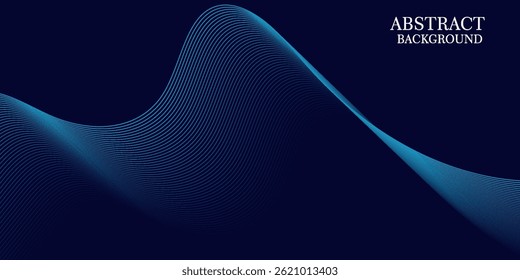 Linhas de onda brilhantes abstratas em fundo azul escuro. Padrão de onda dinâmico. Modernas linhas onduladas fluindo. Conceito de tecnologia futurista