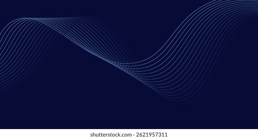 Abstract glowing wave lines on dark blue background. Dynamic wave pattern. Modern flowing wavy lines.