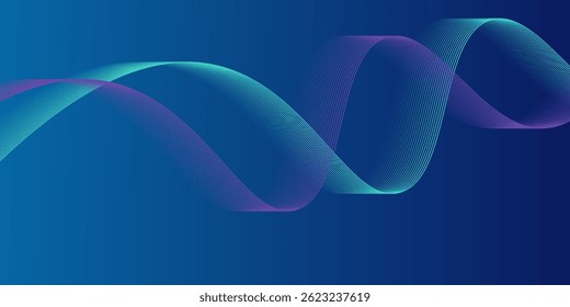 Abstract glowing wave lines on dark blue background. Dynamic wave pattern. Modern flowing wavy lines. Futuristic technology concept. Suit for banner, poster, cover, brochure, flyer, website