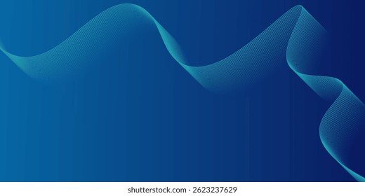 Líneas de onda brillantes Abstractas sobre fondo azul oscuro. Patrón de onda dinámica. Líneas onduladas que fluyen modernas. Concepto de tecnología futurista. Traje para el Anuncio, cartel, cubierta, folleto, volante, Sitio web