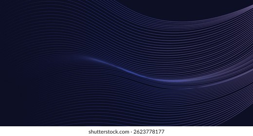 Abstract glowing wave lines on dark blue background. Modern flowing wavy lines