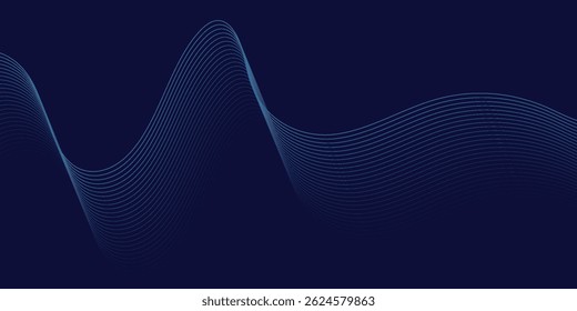 Líneas de onda brillantes Abstractas sobre fondo azul oscuro. Patrón de onda dinámica. Líneas onduladas que fluyen modernas. Concepto de tecnología futurista.