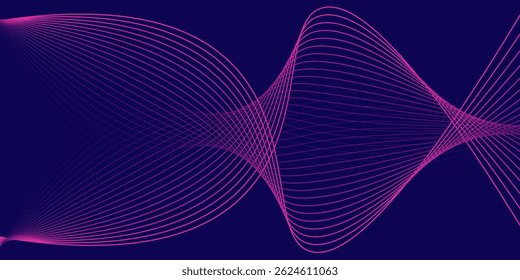 Líneas de onda brillantes Abstractas sobre fondo azul oscuro. Patrón de onda dinámica. Líneas onduladas que fluyen modernas. Concepto de tecnología futurista. Traje para el Anuncio, cartel, cubierta, folleto, volante, Sitio web