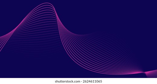 Abstract glowing wave lines on dark blue background. Dynamic wave pattern. Modern flowing wavy lines. Futuristic technology concept. Suit for banner, poster, cover, brochure, flyer, website