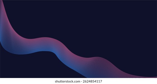 Líneas de onda brillantes Abstractas sobre fondo azul oscuro. Patrón de onda dinámica. Líneas onduladas que fluyen modernas. Concepto de tecnología futurista.