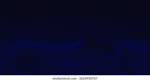 Abstract glowing wave lines on dark blue background. Dynamic wave pattern. Modern flowing wavy lines. Futuristic technology concept. Suit for banner, poster, cover, brochure, flyer, website