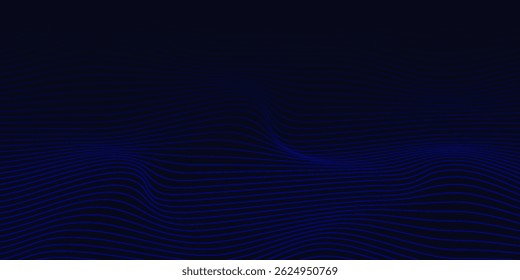 Abstract glowing wave lines on dark blue background. Dynamic wave pattern. Modern flowing wavy lines. Futuristic technology concept. Suit for banner, poster, cover, brochure, flyer, website