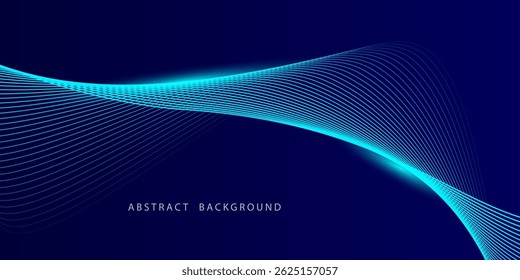 Abstract glowing wave lines on dark blue background. Dynamic wave pattern. Modern flowing wavy lines. Futuristic technology concept. Suit for banner, poster, cover, brochure, flyer, website