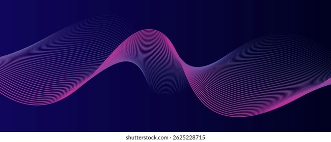 Abstract glowing wave lines on dark blue background. Dynamic wave pattern. Modern flowing wavy lines. Futuristic technology concept.