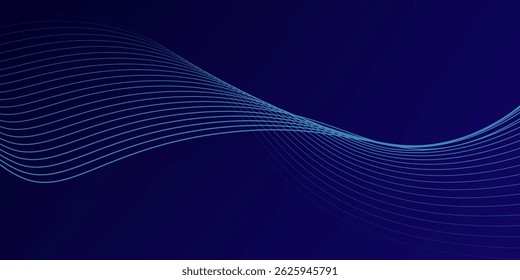 Líneas de onda brillantes Abstractas sobre fondo azul oscuro. Patrón de onda dinámica. Líneas onduladas que fluyen modernas. Concepto de tecnología futurista. Traje para el Anuncio, cartel, cubierta, folleto, volante, Sitio web