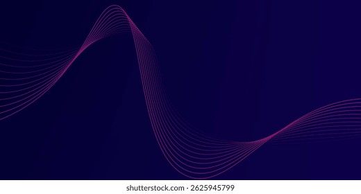 Linhas de onda brilhantes abstratas em fundo azul escuro. Padrão de onda dinâmico. Modernas linhas onduladas fluindo. Conceito de tecnologia futurista. Terno para banner, cartaz, capa, brochura, folheto, site