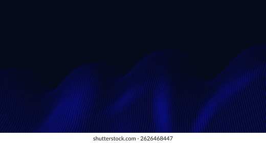 Abstract glowing wave lines on dark blue background. Dynamic wave pattern. Modern flowing wavy lines. Futuristic technology concept. Suit for banner, poster, cover, brochure, flyer, website