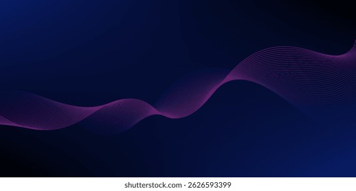 Abstract glowing wave lines on dark blue background. Dynamic wave pattern. Modern flowing wavy lines. Futuristic technology concept. Suit for banner, poster, cover, brochure, flyer, website