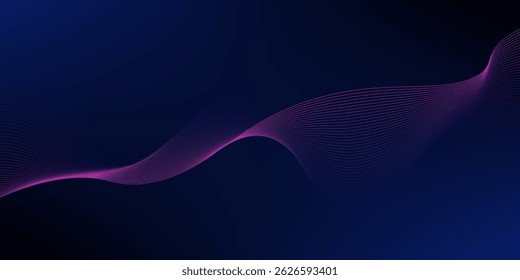 Abstract glowing wave lines on dark blue background. Dynamic wave pattern. Modern flowing wavy lines. Futuristic technology concept. Suit for banner, poster, cover, brochure, flyer, website