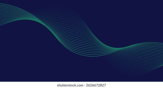 Abstract glowing wave lines on green background. Dynamic wave pattern. Modern flowing wavy lines. Futuristic concept. Suit for banner, poster, cover, brochure, flyer, website