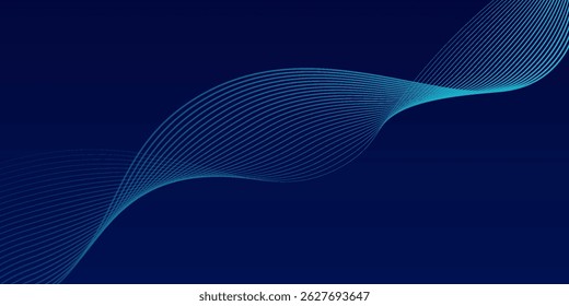 Abstract glowing wave lines on dark blue background. Dynamic wave pattern. Modern flowing wavy lines. Futuristic technology concept. Suit for banner, poster, cover, website. modern
