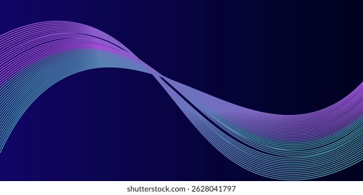 Abstract glowing wave lines on dark blue background. Dynamic wave pattern. Modern flowing wavy lines. Futuristic technology concept. Suit for banner, poster, cover, brochure, flyer, website