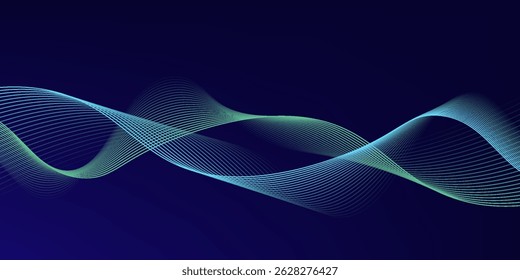 Abstract glowing wave lines on dark blue background. Dynamic wave pattern. Modern flowing wavy lines. Futuristic technology concept. Suit for banner, poster, cover, brochure, flyer, website