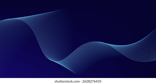 Abstract glowing wave lines on dark blue background. Dynamic wave pattern. Modern flowing wavy lines. Futuristic technology concept. Suit for banner, poster, cover, brochure, flyer, website