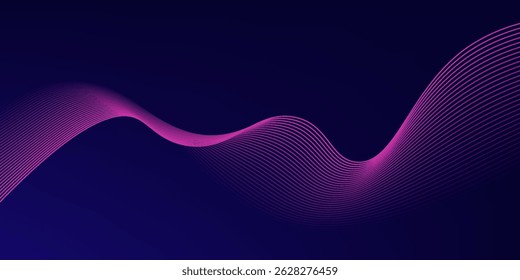 Abstract glowing wave lines on dark blue background. Dynamic wave pattern. Modern flowing wavy lines. Futuristic technology concept. Suit for banner, poster, cover, brochure, flyer, website