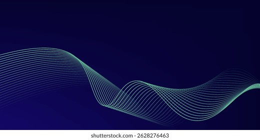 Abstract glowing wave lines on dark blue background. Dynamic wave pattern. Modern flowing wavy lines. Futuristic technology concept. Suit for banner, poster, cover, brochure, flyer, website