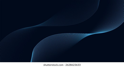 Líneas de onda brillantes Abstractas sobre fondo azul oscuro. Patrón de onda dinámica. Líneas onduladas que fluyen modernas. Concepto de tecnología futurista.