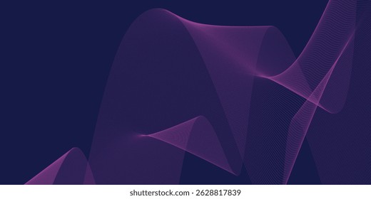 Abstract glowing wave lines on dark blue background. Dynamic wave pattern. Modern flowing wavy lines. Futuristic technology concept. Suit for banner, poster, cover, brochure, flyer, website