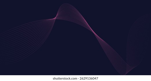 Abstract glowing wave lines on dark blue background. Dynamic wave pattern. Modern flowing wavy lines. Futuristic technology concept. Suit for banner, poster, cover, brochure,