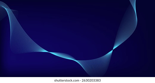 Abstract glowing wave lines on dark blue background. Dynamic wave pattern. Modern flowing wavy lines. Futuristic technology concept. Suit for banner, poster, cover, brochure, flyer, website