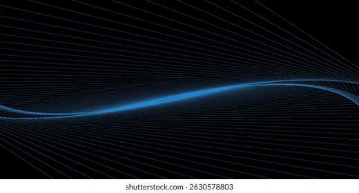 Linhas de onda brilhantes abstratas em fundo azul escuro. Padrão de onda dinâmico. Modernas linhas onduladas fluindo. Conceito de tecnologia futurista. Terno para banner, cartaz, capa, brochura, folheto, site