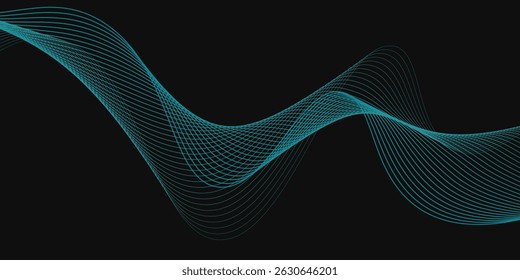 Abstract glowing wave lines on dark blue background. Dynamic wave pattern. Modern flowing wavy lines. Futuristic technology concept. Suit for banner, poster, cover, brochure, flyer, website