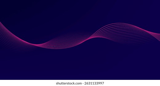 Abstract glowing wave lines on dark blue background. Dynamic wave pattern. Modern flowing wavy lines. Futuristic technology concept. Suit for banner, poster, cover, brochure, flyer, website