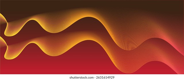Abstract glowing wave lines on dark red background. Dynamic wave pattern. Modern flowing wavy lines. Futuristic technology concept.