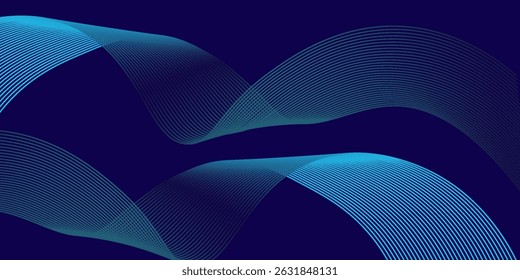 Abstract glowing wave lines on dark blue background. Dynamic wave pattern. Modern flowing wavy lines. Futuristic technology concept.
