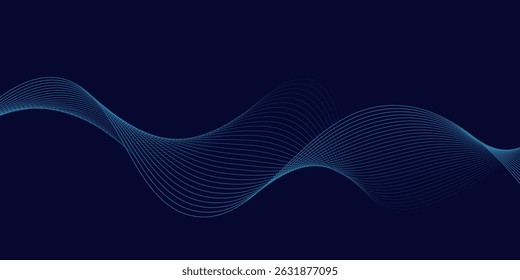 Abstract glowing wave lines on dark blue background. Dynamic wave pattern. Modern flowing wavy lines. Futuristic technology concept.