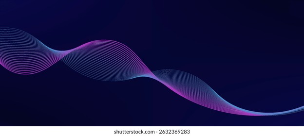 Abstract glowing wave lines on dark blue background. Dynamic wave pattern. Modern flowing wavy lines. Futuristic technology concept. Suit for banner, poster, cover, brochure, flyer, website