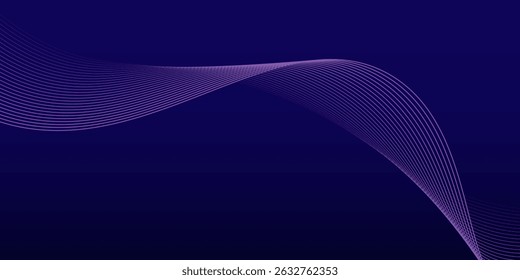 Abstract glowing wave lines on dark blue background. Dynamic wave pattern. Modern flowing wavy lines. Futuristic technology concept. Suit for banner, poster, cover, brochure, flyer, website