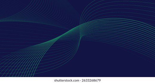 Líneas de onda brillantes Abstractas sobre fondo verde. Patrón de onda dinámica. Líneas onduladas que fluyen modernas. Concepto futurista. Traje para el Anuncio, cartel, cubierta, folleto, volante, Sitio web