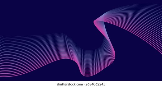 Abstract glowing wave lines on dark blue background. Dynamic wave pattern. Modern flowing wavy lines. Futuristic technology concept. Suit for banner, poster, cover, brochure, flyer, website
