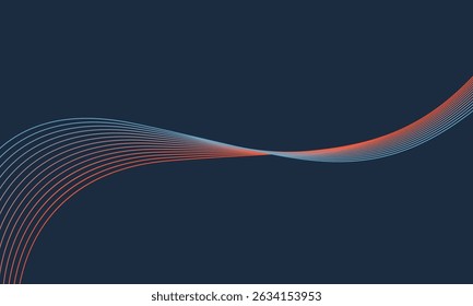 Líneas de onda brillantes Abstractas sobre fondo azul oscuro. Patrón de onda dinámica. Líneas onduladas que fluyen modernas. Concepto de tecnología futurista. Traje para el Anuncio, cartel, cubierta, folleto, volante, Sitio web